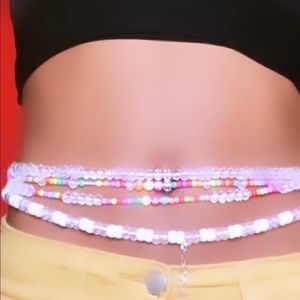 Clear and white , Waist bead , Stretchy and adjustable